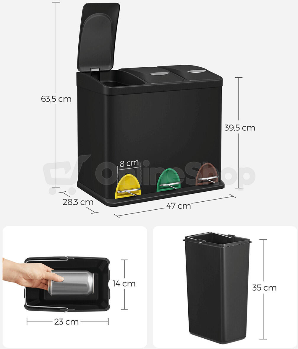 Koš na tříděný odpad, plast, černá, AUK-E1124 BK Autronic