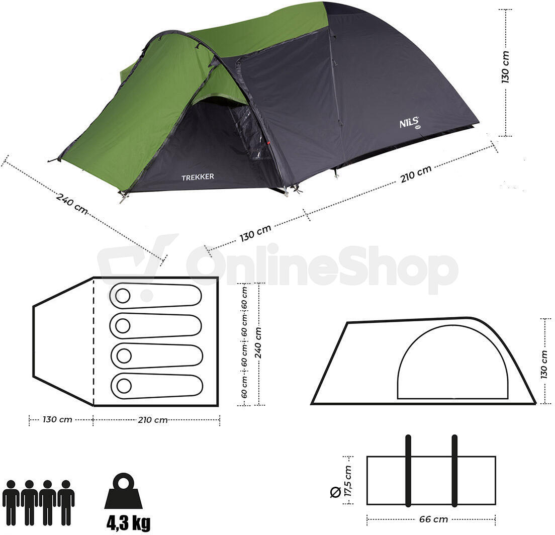Turistický stan NILS Camp NC6012 Trekker zelený