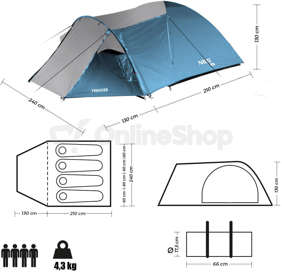 Turistický stan NILS Camp NC6012 Trekker modro-šedý
