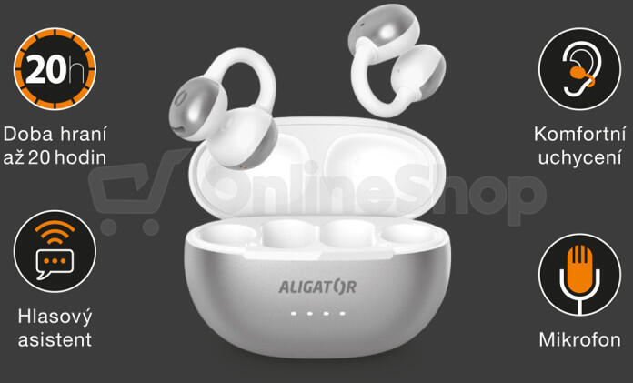 Bluetooth sluchátka ALIGATOR Clip, stříbrná