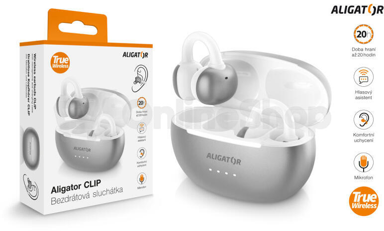 Bluetooth sluchátka ALIGATOR Clip, stříbrná
