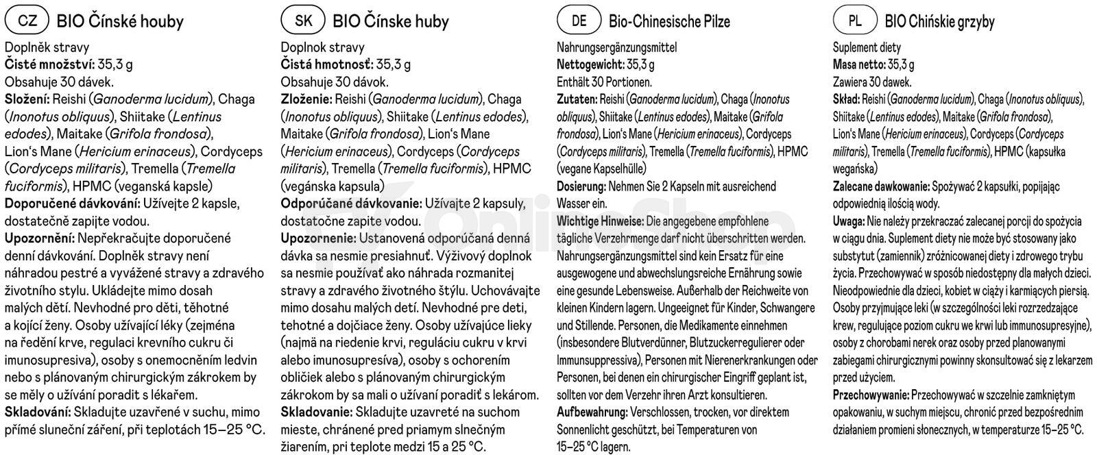 OlaOla BIO Směs čínských hub - 60 kapslí
