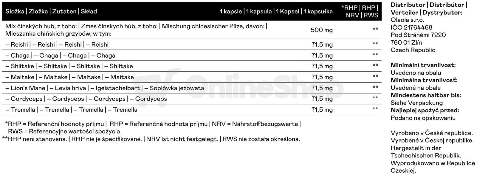 OlaOla BIO Směs čínských hub - 60 kapslí