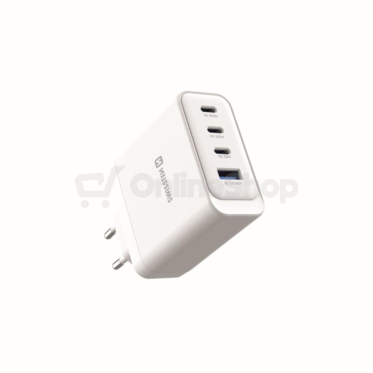 SWISSTEN SÍŤOVÝ ADAPTÉR CORE GaN 2x USB-C PD 100W + 1x USB-C PD 20W + 1x USB-A QC 30W QC BÍLÝ