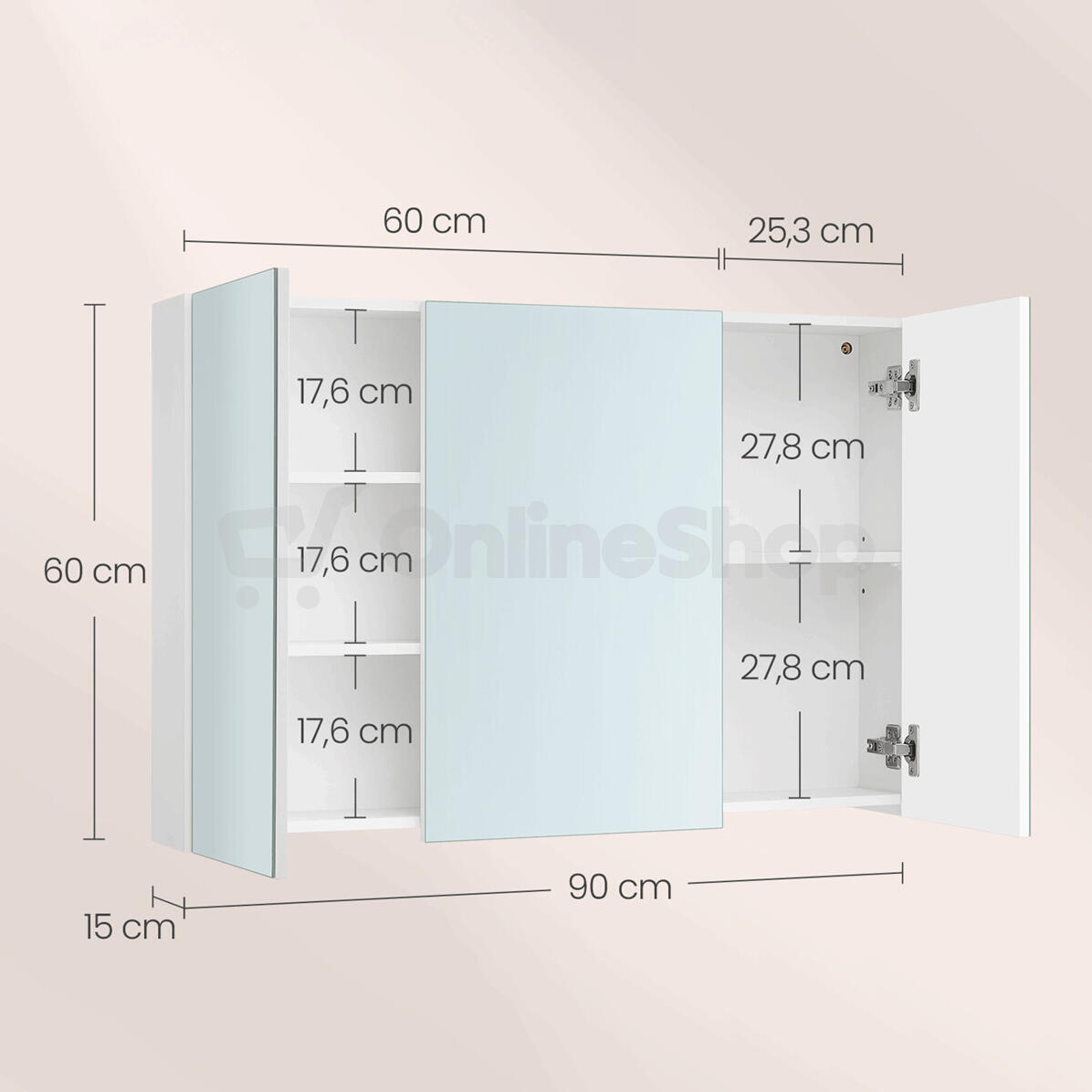 Skříňka se zrcadlem, mdf, bílá, AZR-E1132 WT Autronic