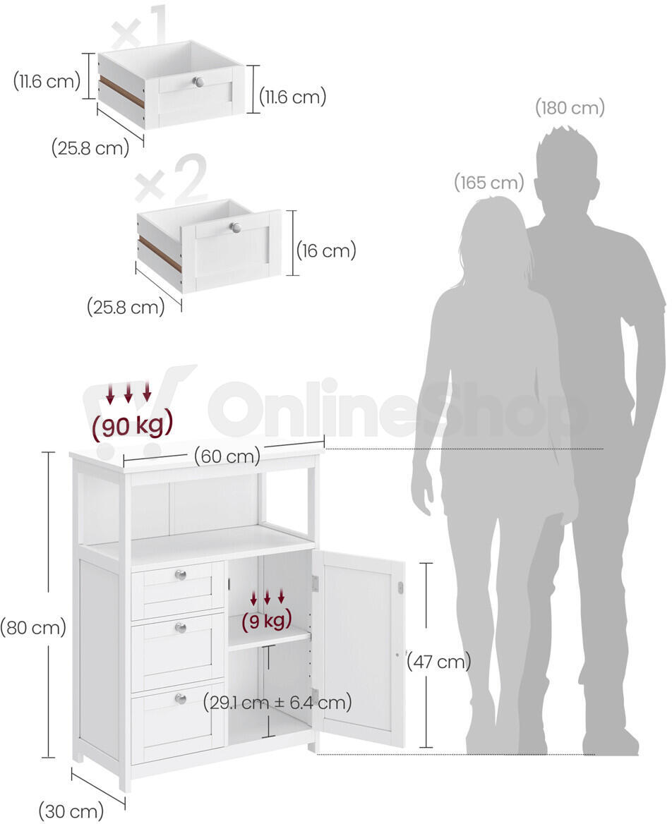 Komoda 60x30x80cm, mdf, bílá, AUK-E1154 WT Autronic