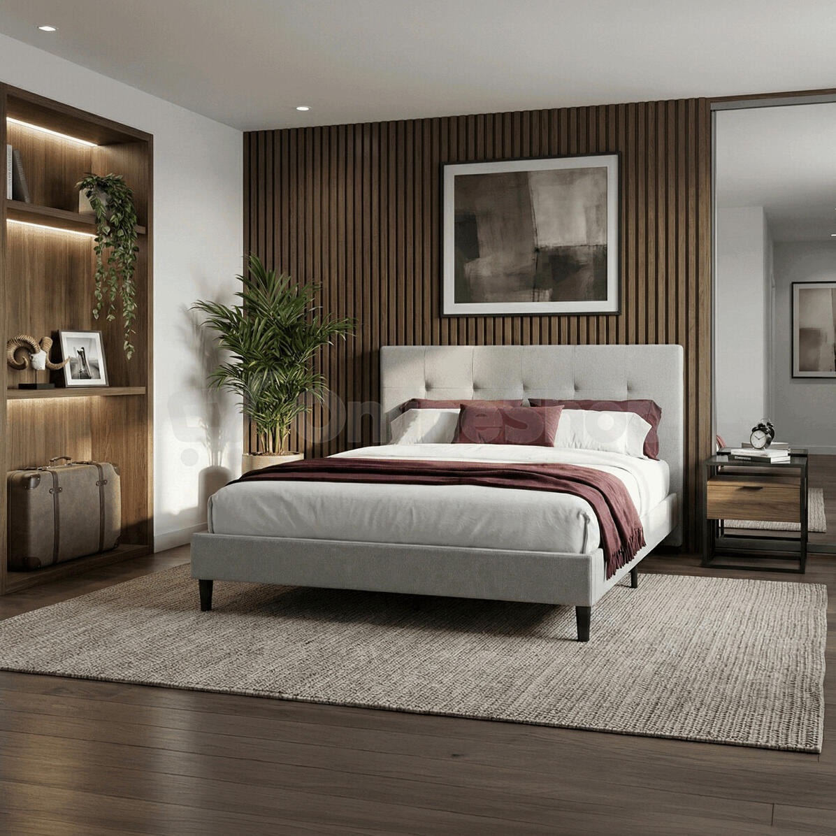 Dvoulůžková postel, látka, béžová, BED-M180 CRM2 Autronic