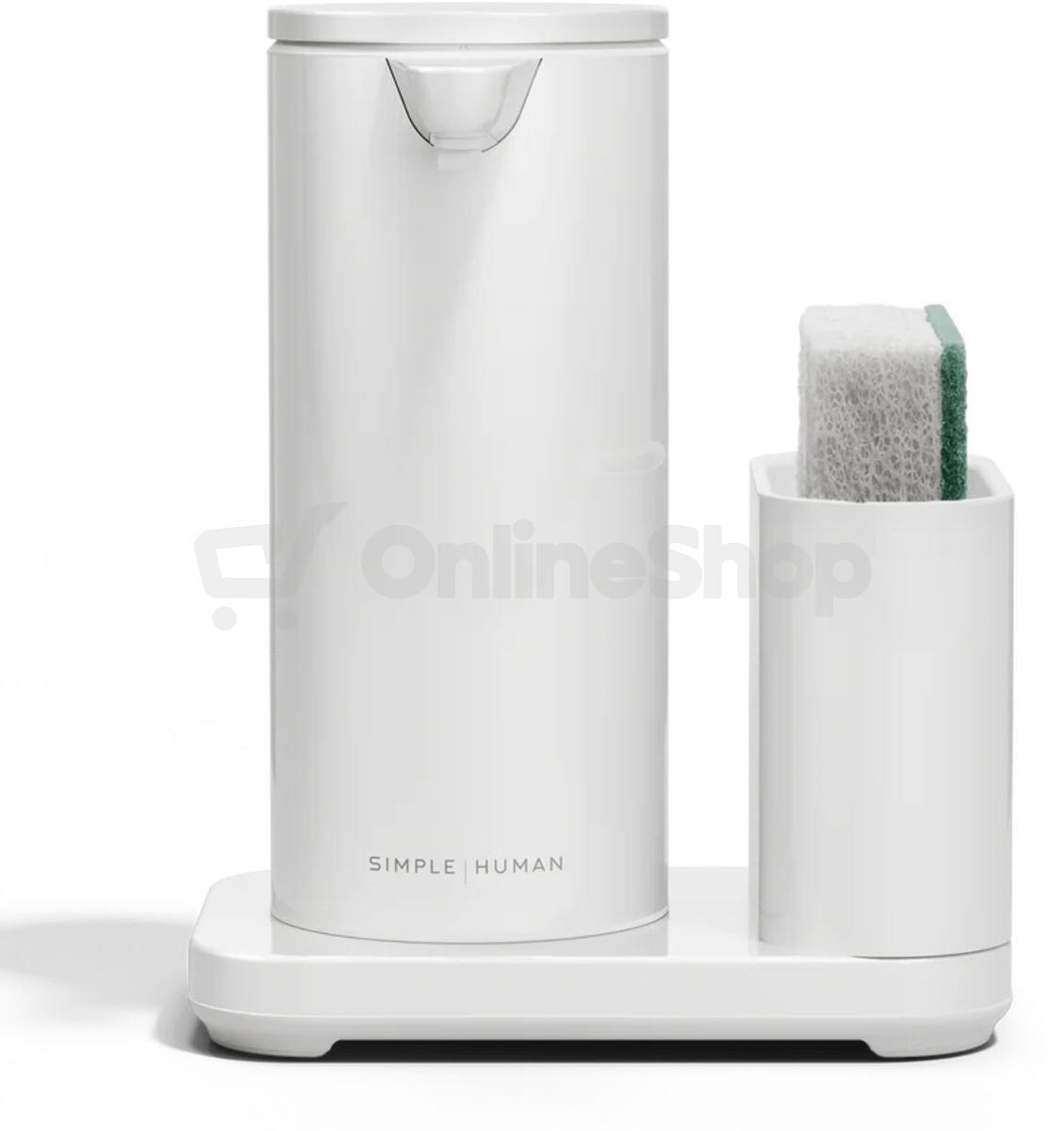 Simplehuman bezdotykový dávkovač – 266 ml + držák na houbičku, bílá ocel ST1088