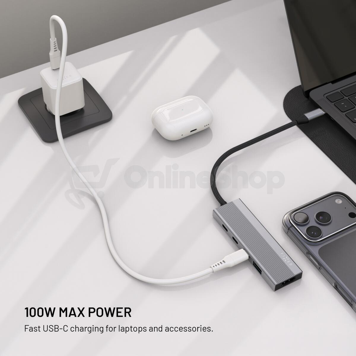 5-portový hliníkový USB-C FIXED HUB Core, pro notebooky a tablety , 100W, PD 3.0, space gray