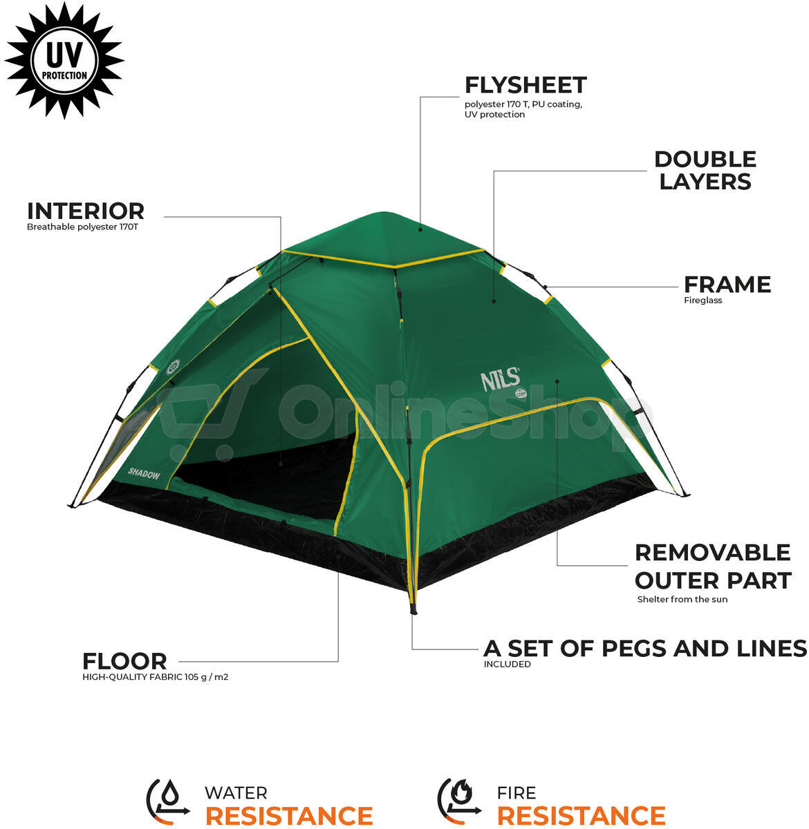 Automatický pop-up stan NILS CAMP NC4801 Shadow 2 zelený