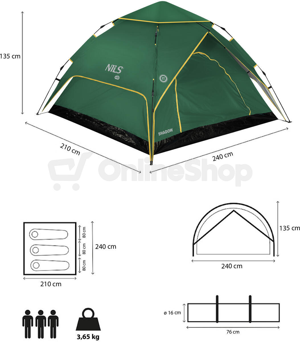 Automatický pop-up stan NILS CAMP NC4801 Shadow 2 zelený