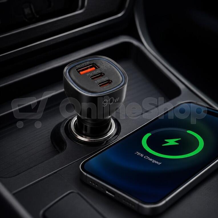 Cappa rychlonabíječka do auta 90 W USB-A + 2× USB-C PD/QC