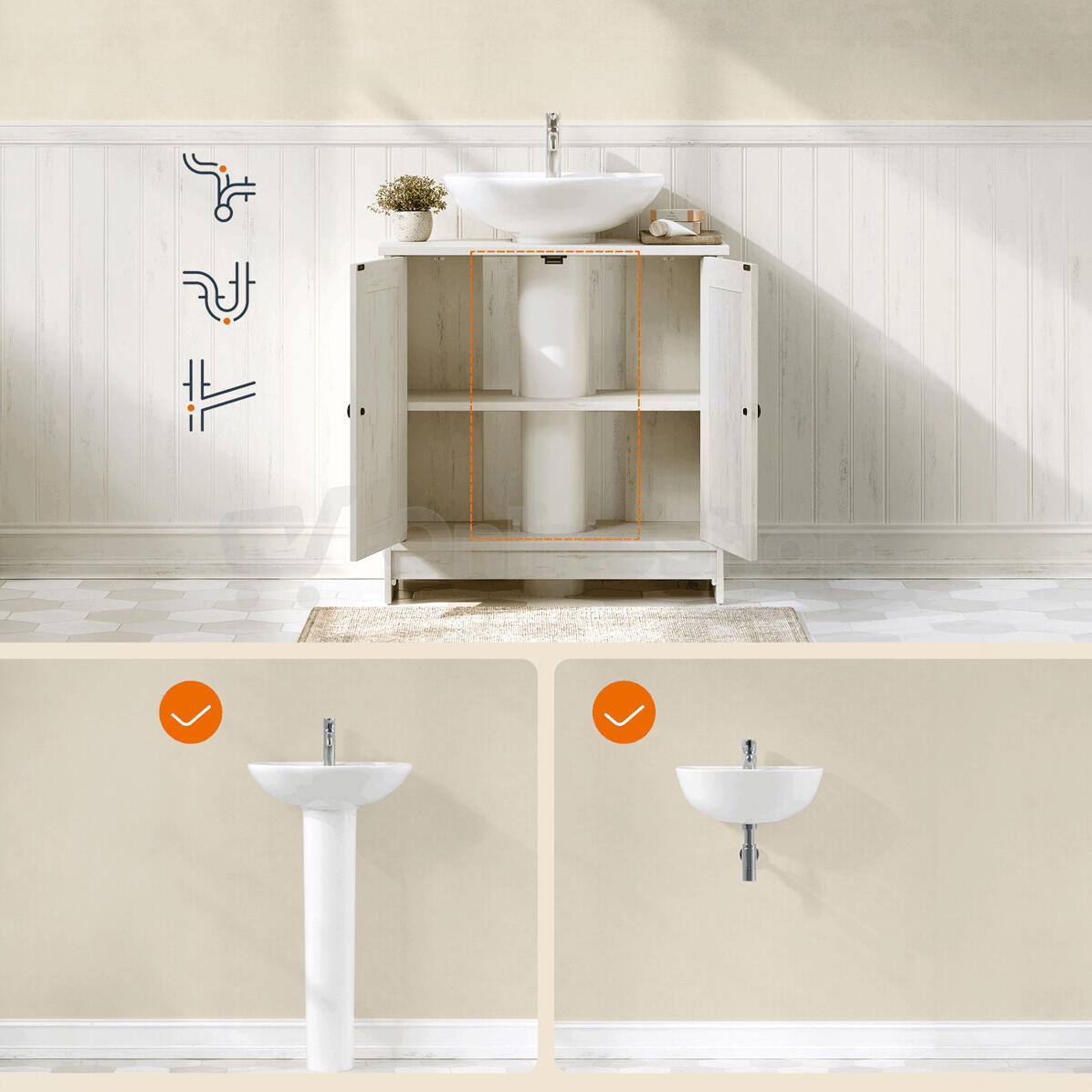 Koupelnová skříňka 60x30x61cm, mdf, bílá, AUK-E1155 WT Autronic