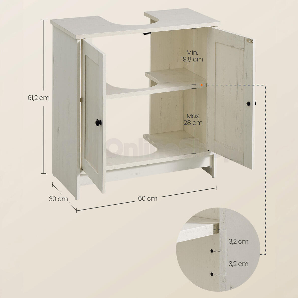 Koupelnová skříňka 60x30x61cm, mdf, bílá, AUK-E1155 WT Autronic