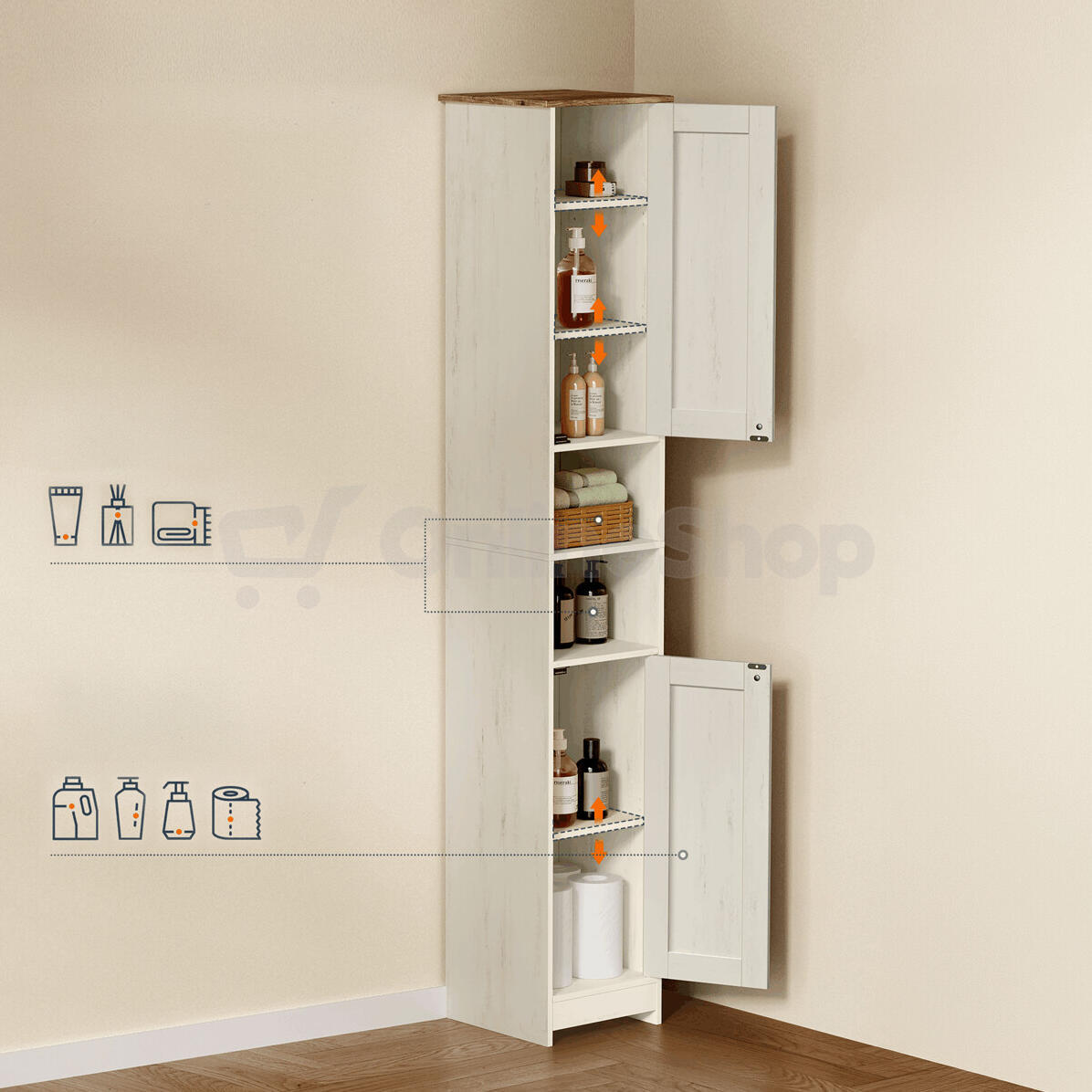 Koupelnová skříňka 30x30x170cm, mdf, bílá, AUK-E1166 WT Autronic