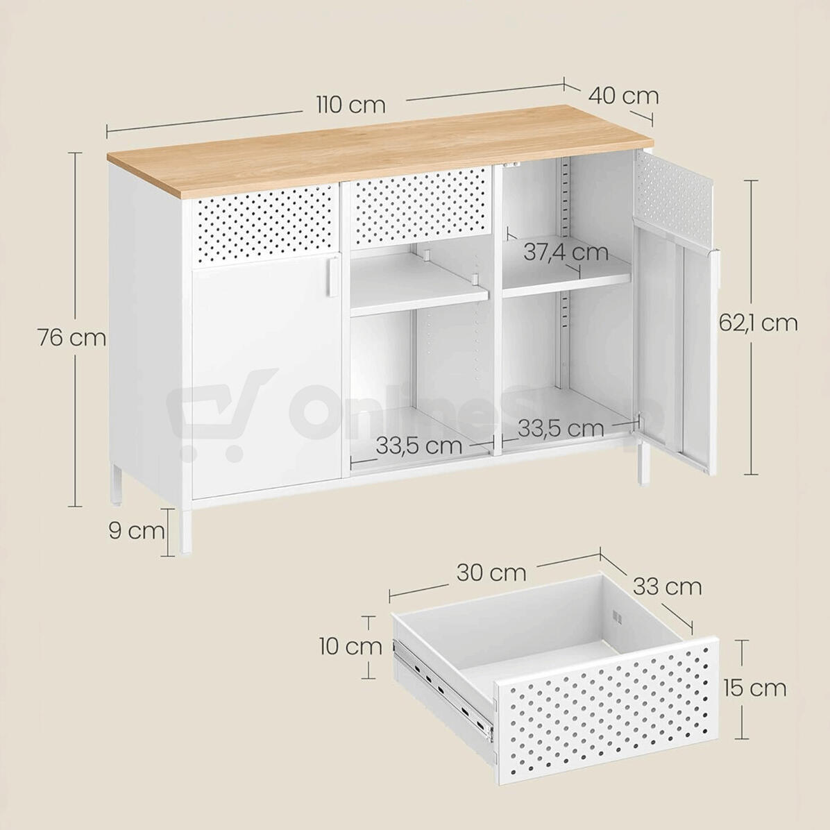 Komoda 110x40x76cm, kov, bílá, AUK-E1420 WT Autronic