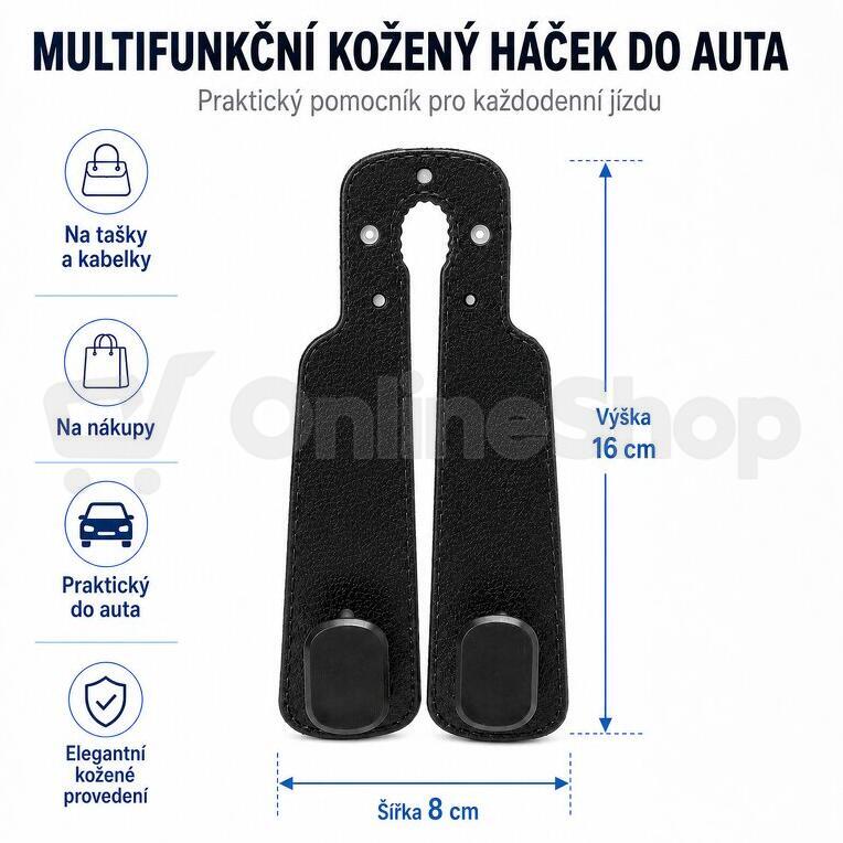 Cappa háček dvojitý multifunkční kožený do auta