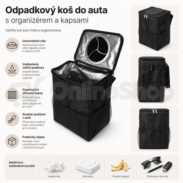 Cappa odpadkový koš do auta s organizérem a kapsami