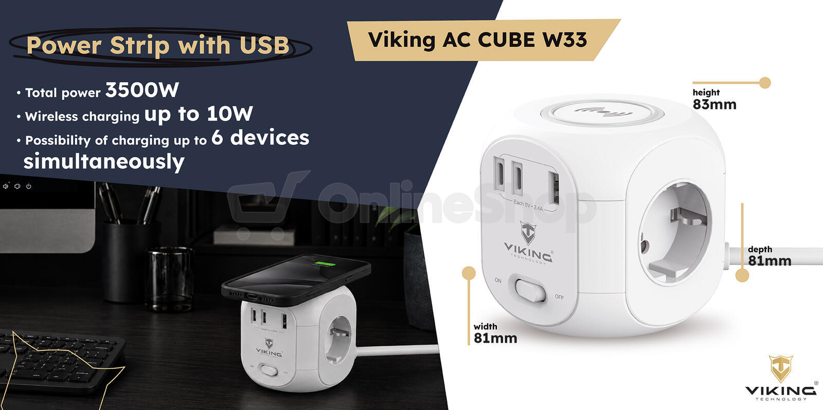 Síťový adaptér VIKING AC Cube W33
