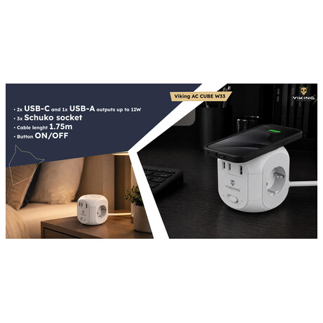 Síťový adaptér VIKING AC Cube W33