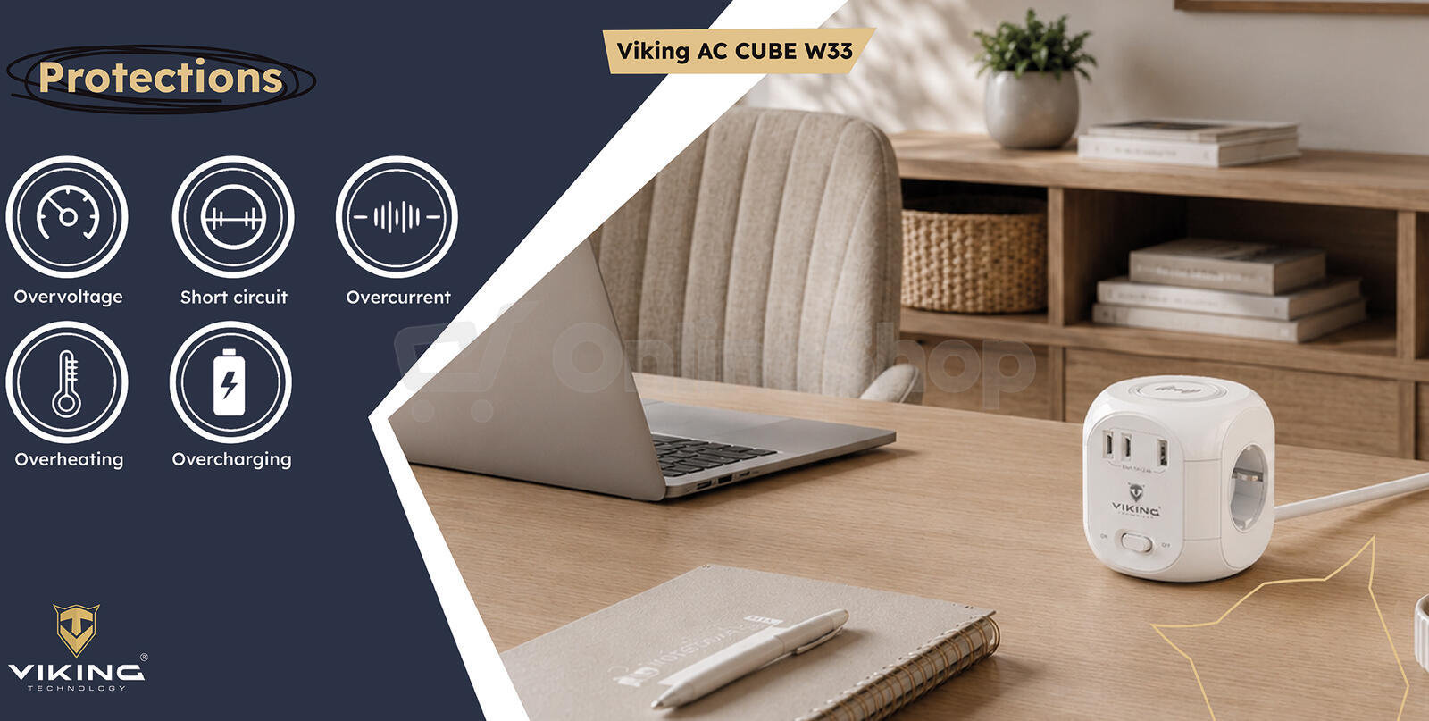 Síťový adaptér VIKING AC Cube W33