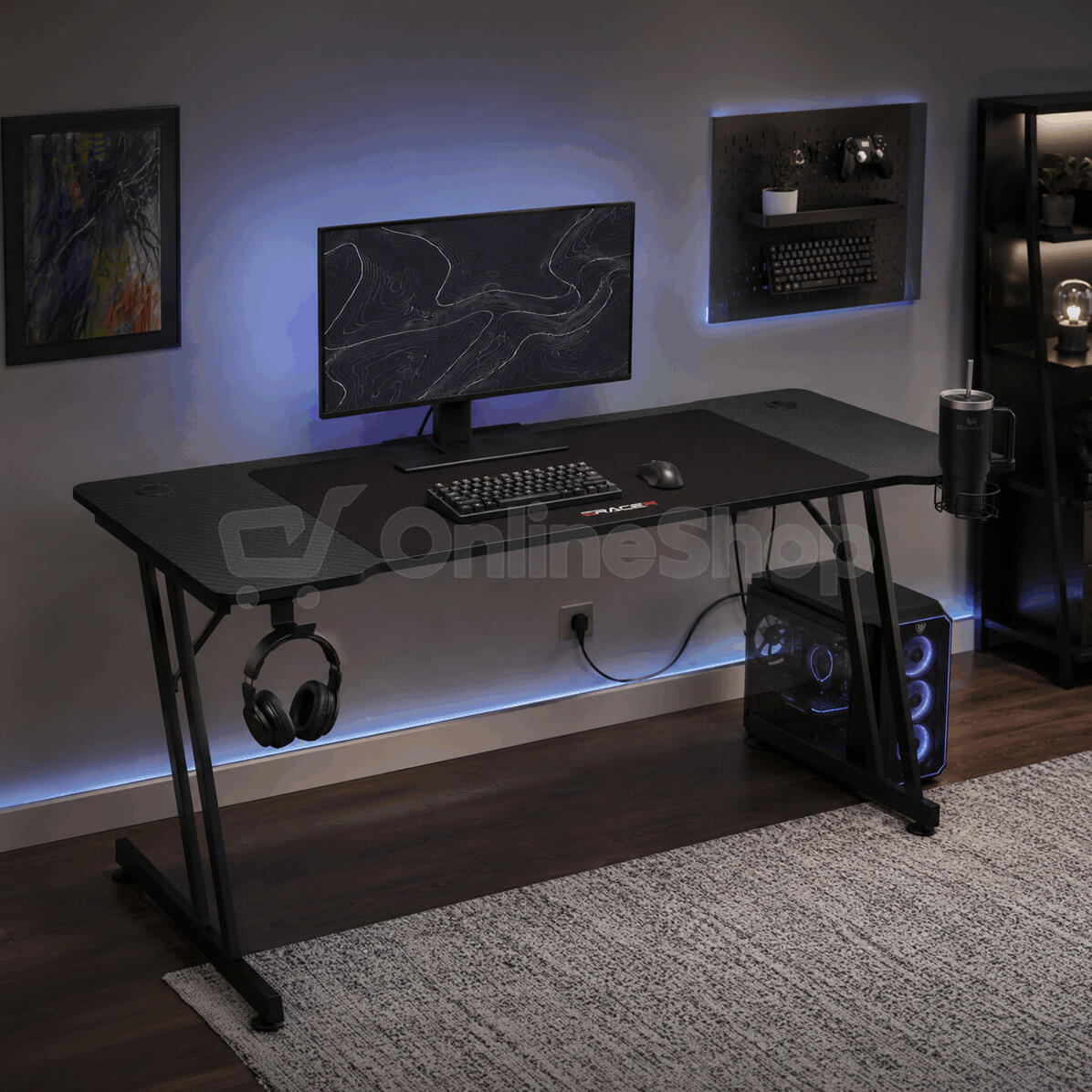 Herní stůl 160x60cm, melamin, carbon, LT-H1106 BK Autronic, Černá