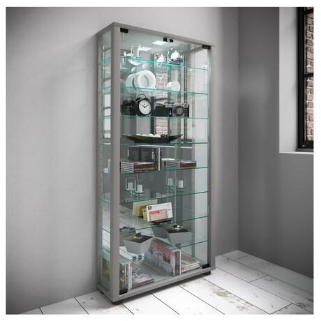 VCM skleněná vitrína Lumo Maxi s&nbsp;8 policemi, stříbrná (foto 3)