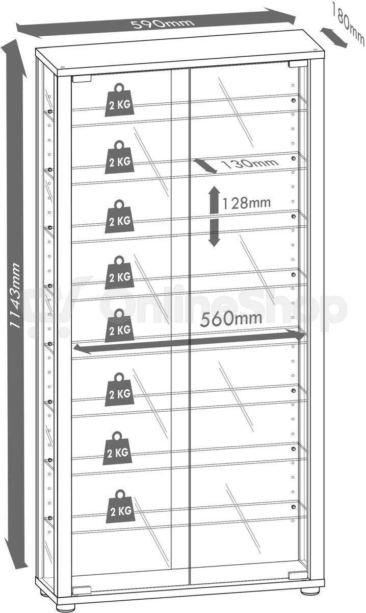 VCM vitrína Vitrosa Maxi s LED osvětlením, bílá