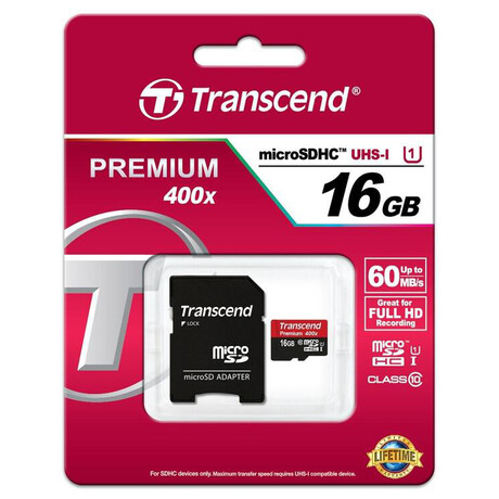 Pamov karta Transcend MicroSDHC Premium 16GB UHS-I U1 (45MB/s) + adapter