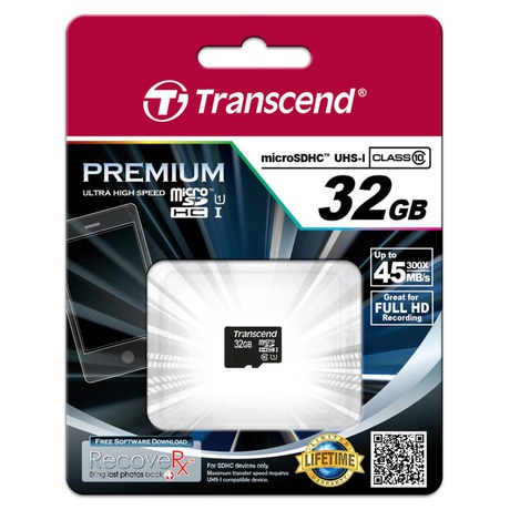 Pamov karta Transcend MicroSDHC Premium 32GB UHS-I U1 (45MB/s) - Transcend MicroSDHC Premium 32GB UHS-I U1 (foto 1)