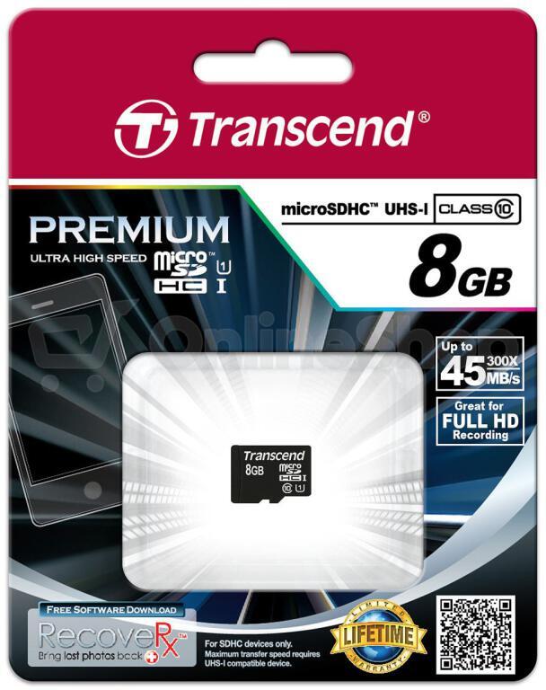 Paměťová karta Transcend MicroSDHC Premium 8GB UHS-I U1 (45MB/s)