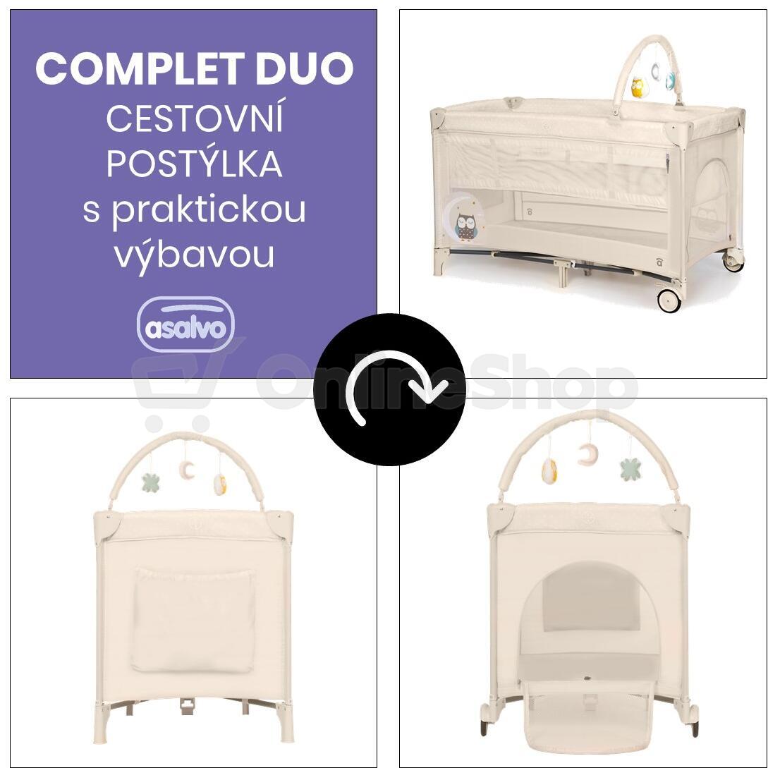 Asalvo COMPLET DUO cestovní postýlka s druhým dnem a hrazdičkou, owl