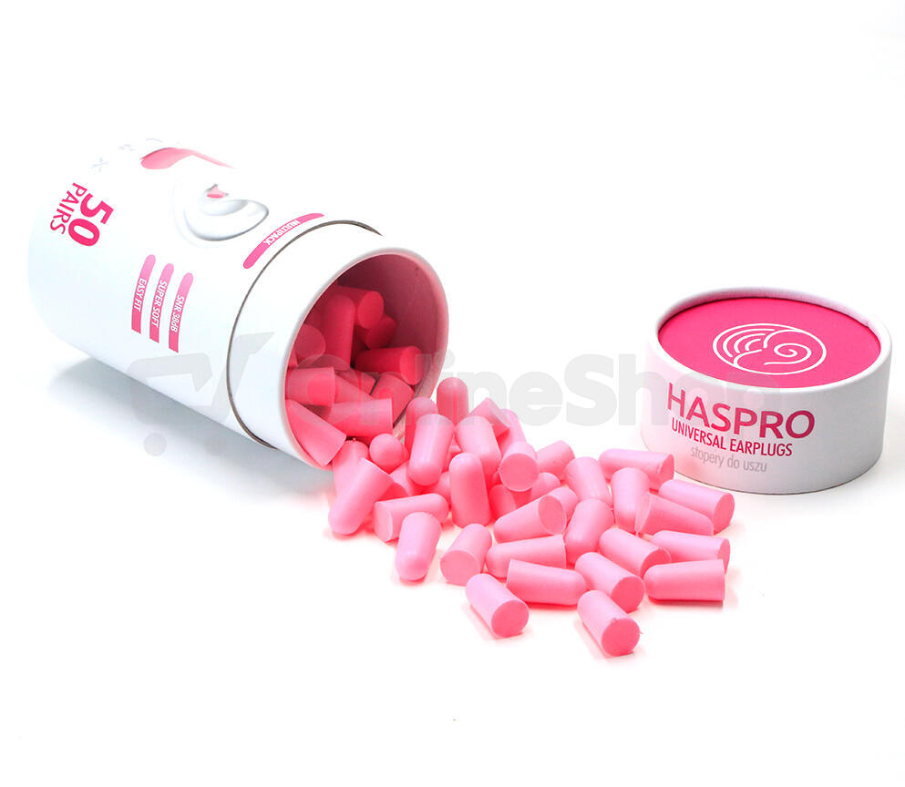 HASPRO Universal špunty do uší, pěnové, 50 párů / 100ks, růžové