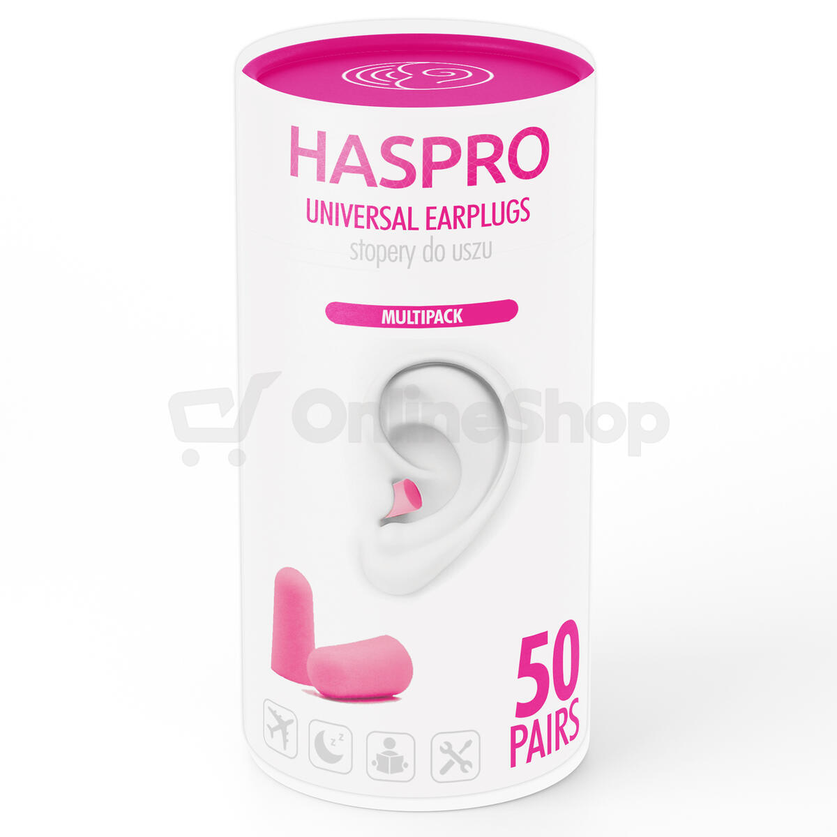 HASPRO Universal špunty do uší, pěnové, 50 párů / 100ks, růžové
