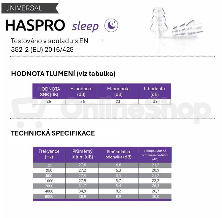 HASPRO Sleep - Relax špunty do uší na spaní, 1 pár / 2 ks
