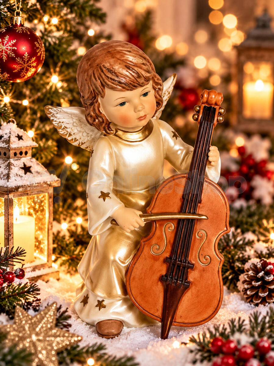 KMF porcelánový anděl s violoncellem, 17 cm