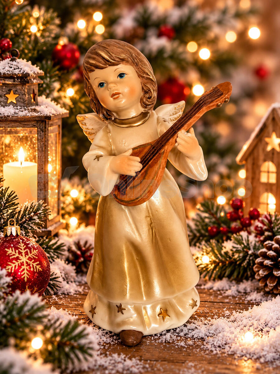 KMF porcelánový anděl s loutnou, 17 cm