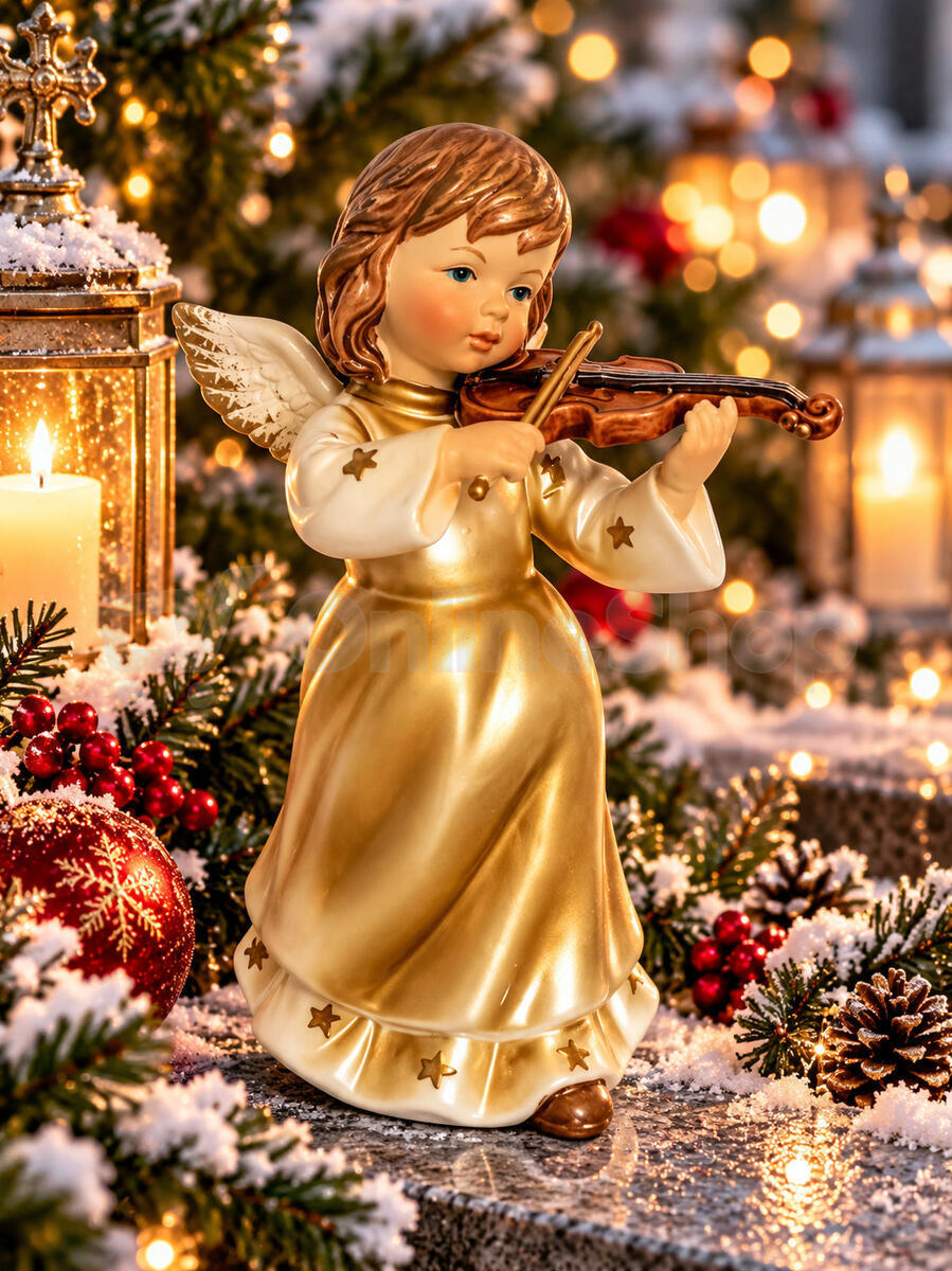 KMF porcelánový anděl s houslemi, 17 cm