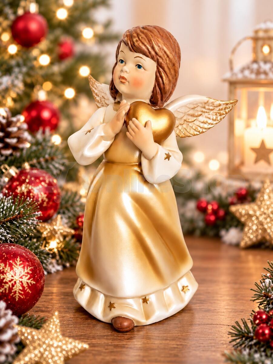 KMF porcelánový anděl se srdcem, 23 cm