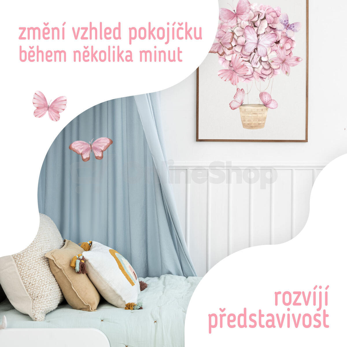 SIPO Nástěnné samolepky do dětského pokoje, Pink Butterflies