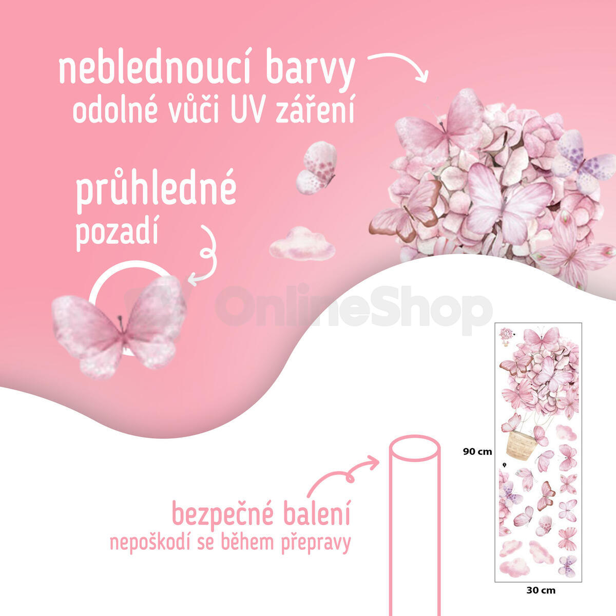 SIPO Nástěnné samolepky do dětského pokoje, Pink Butterflies