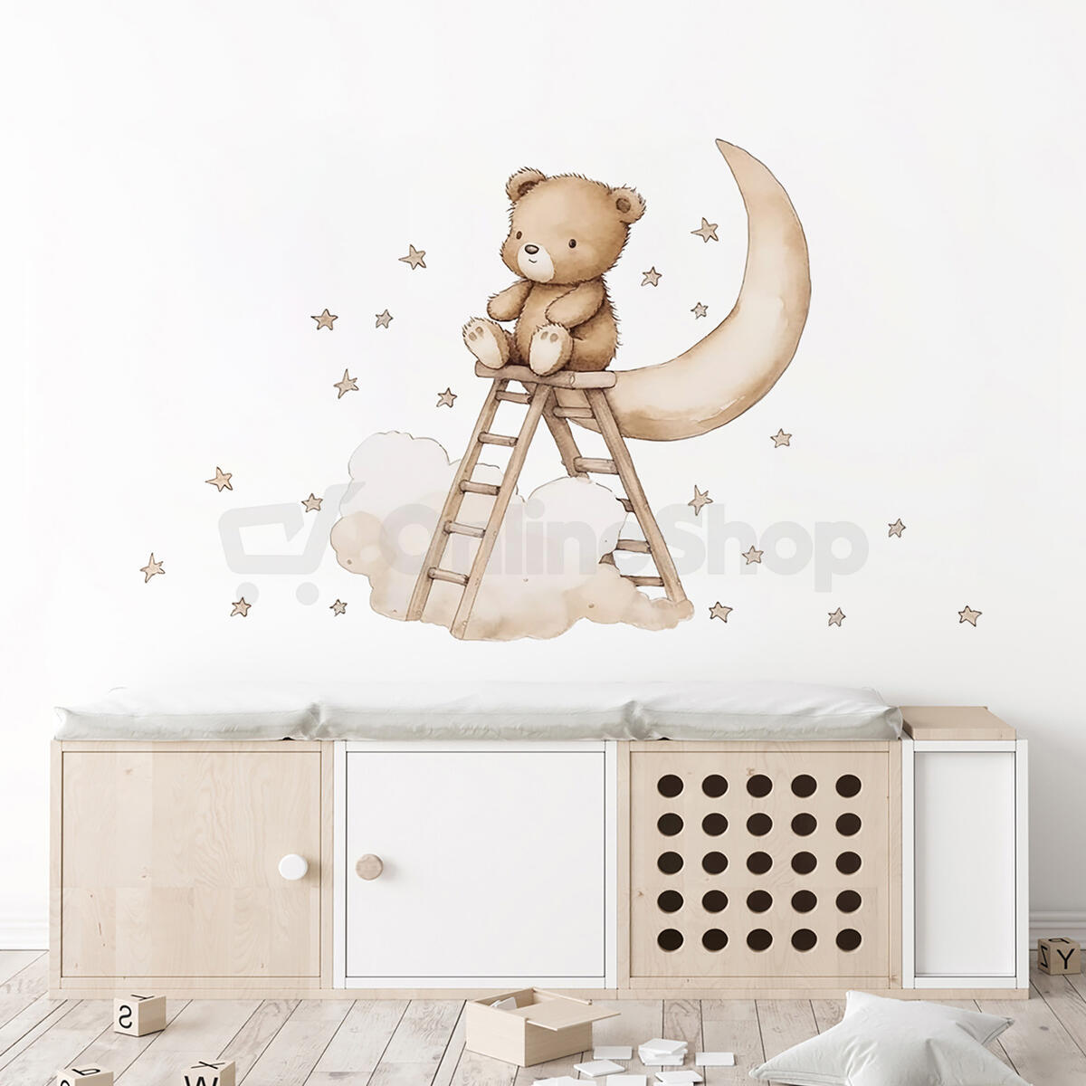 SIPO Nástěnné samolepky do dětského pokoje, Teddy bear on a ladder
