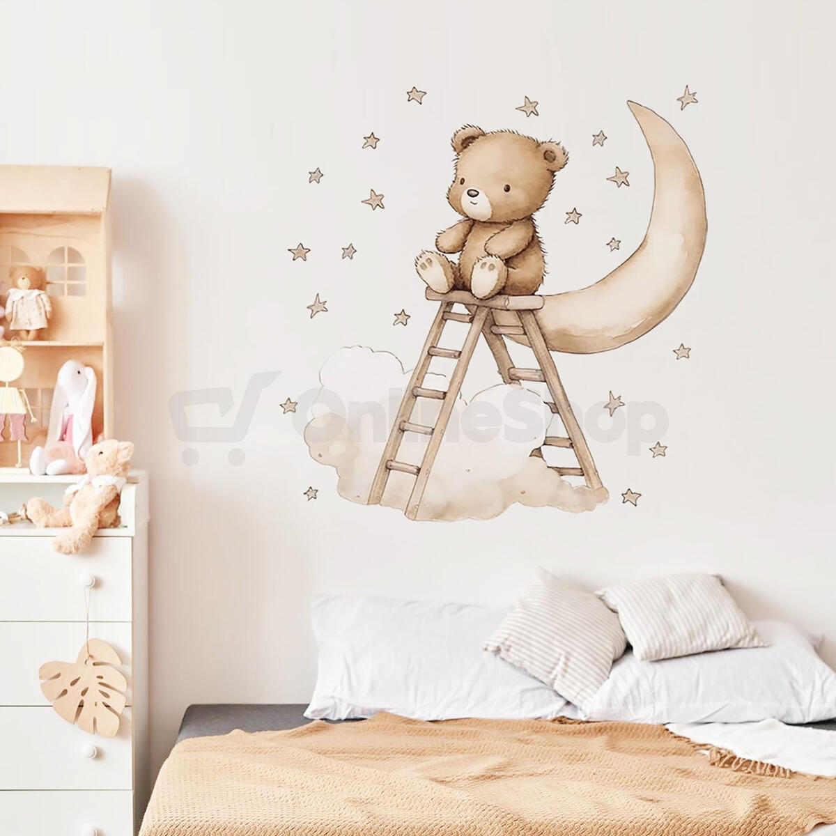 SIPO Nástěnné samolepky do dětského pokoje, Teddy bear on a ladder