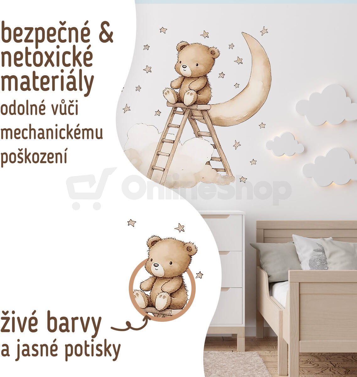 SIPO Nástěnné samolepky do dětského pokoje, Teddy bear on a ladder