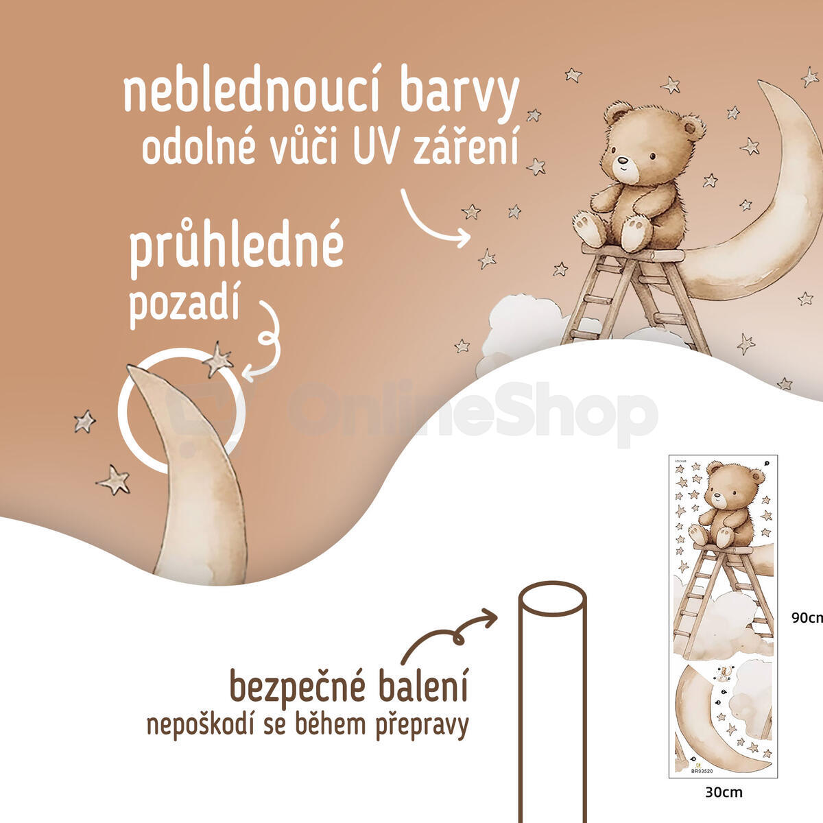 SIPO Nástěnné samolepky do dětského pokoje, Teddy bear on a ladder