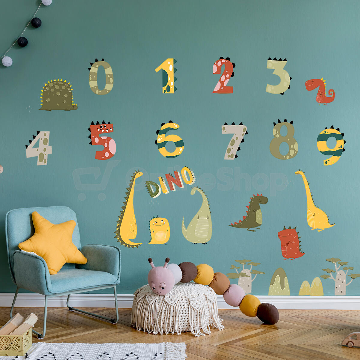 SIPO Nástěnné samolepky do dětského pokoje, Dino Numbers
