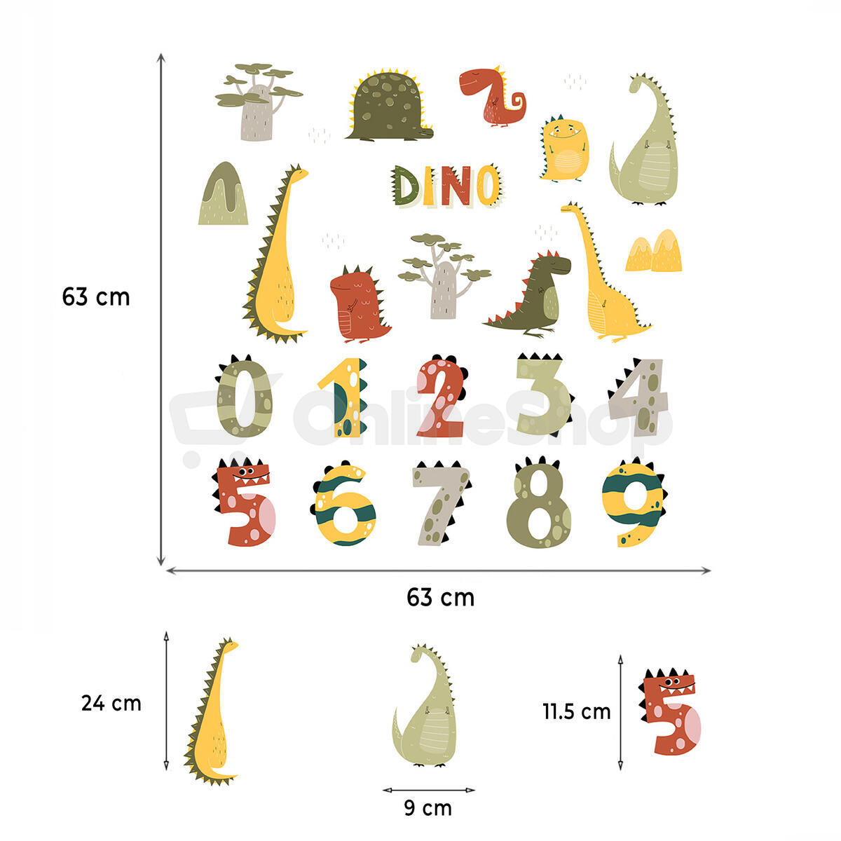 SIPO Nástěnné samolepky do dětského pokoje, Dino Numbers