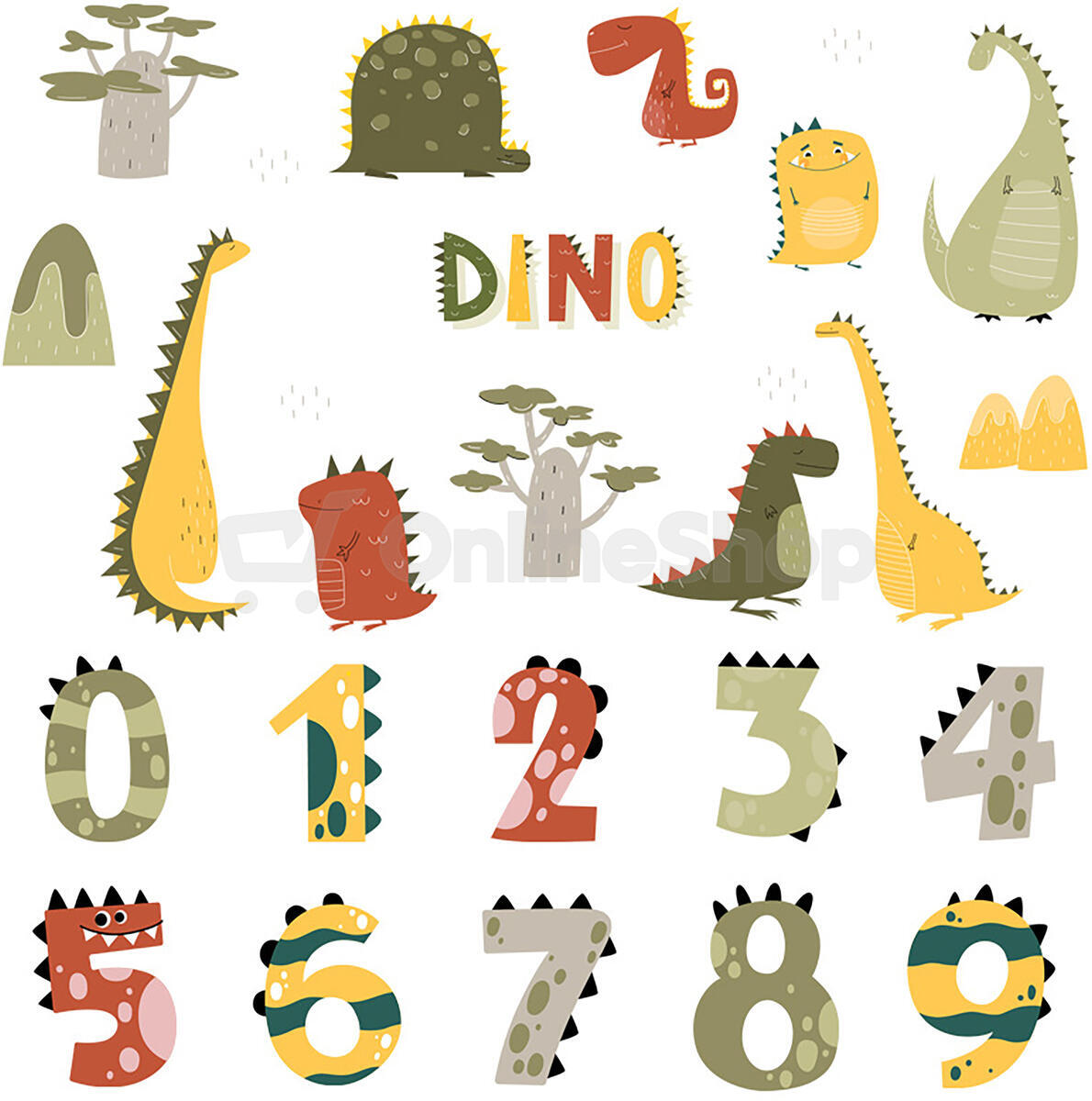 SIPO Nástěnné samolepky do dětského pokoje, Dino Numbers