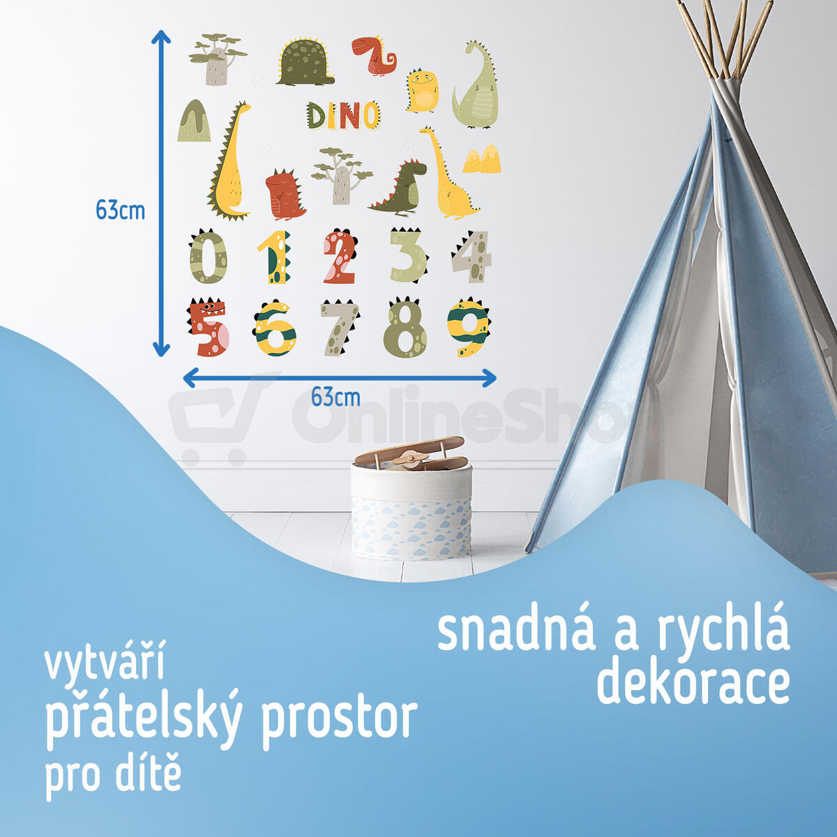 SIPO Nástěnné samolepky do dětského pokoje, Dino Numbers
