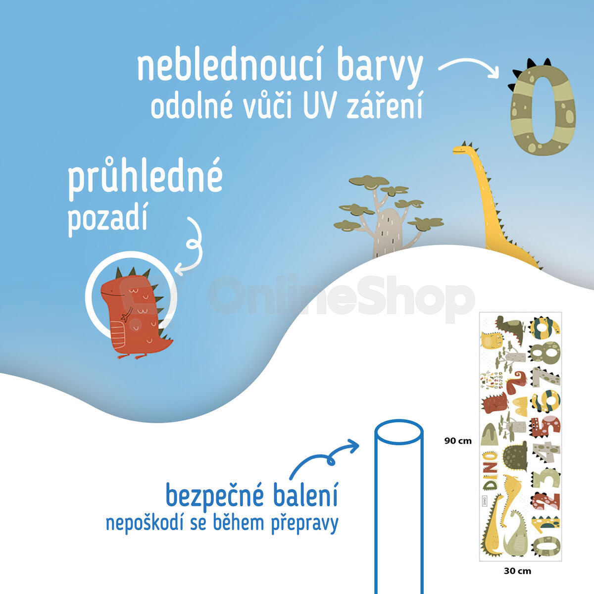 SIPO Nástěnné samolepky do dětského pokoje, Dino Numbers